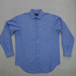 M&S Collection Shirt Mens 16 Large Blue Regular Fit Button Up Long Sleeve Pocket